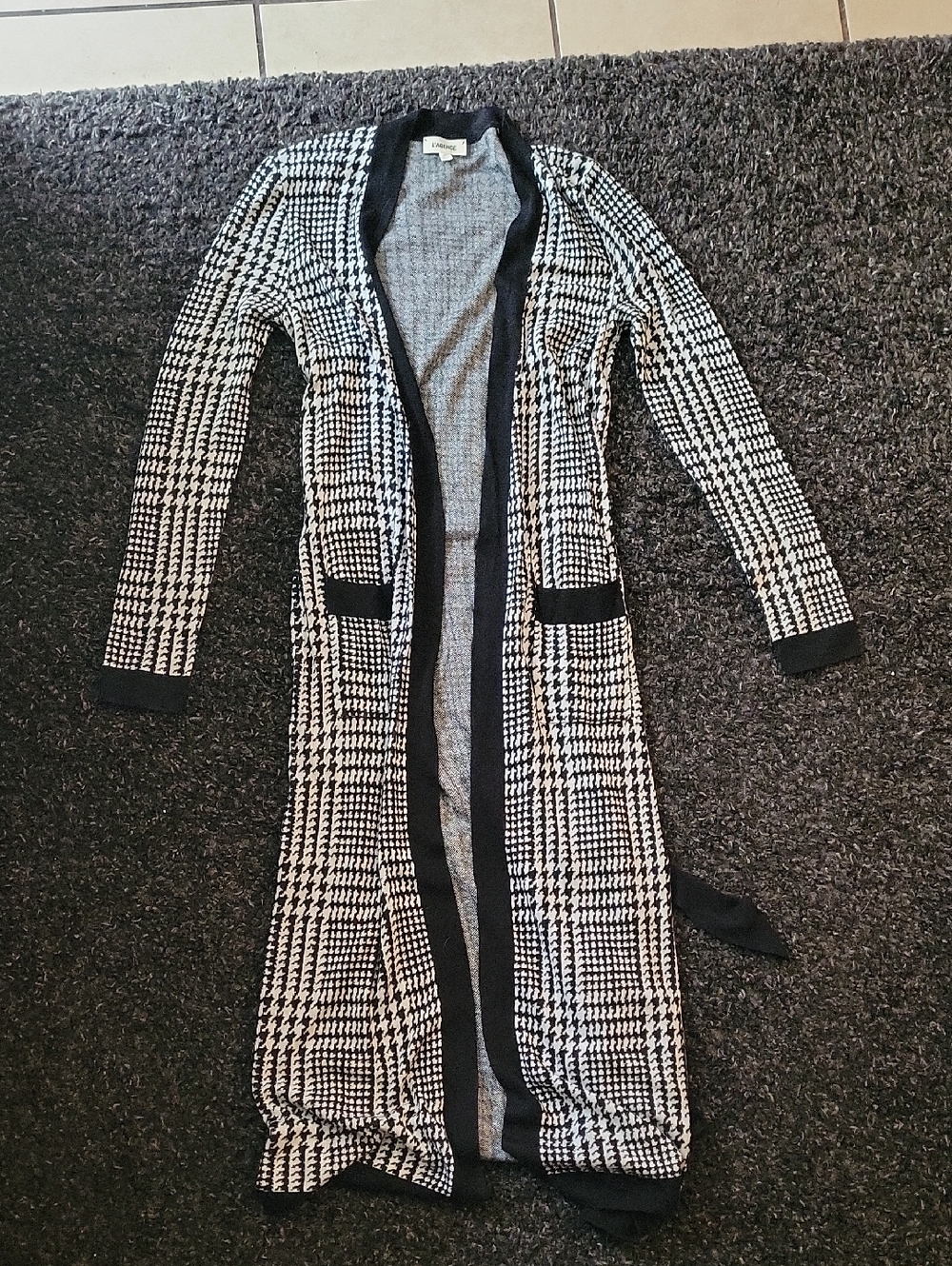 L'AGENCE Black and White Houndstooth Long Cardigan